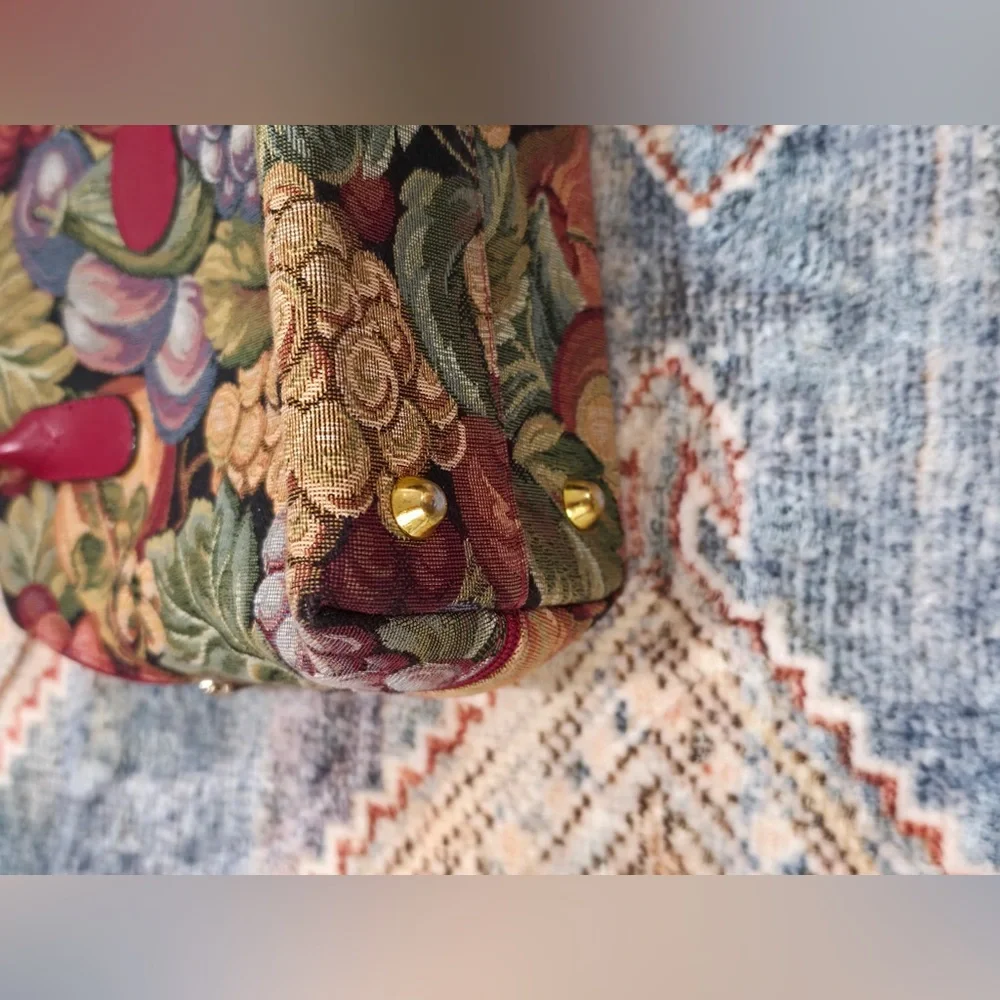 Royal Tapisserie Multicolor Fruit Tapestry Satchel with Red Trim